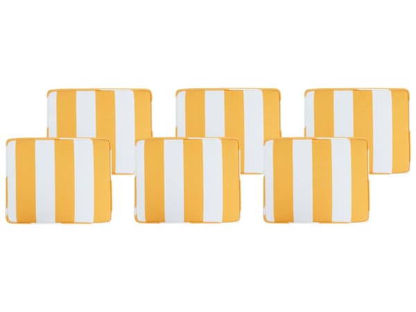 Set med 6 Sittdynor för Trädgårdsstol Gul Vit Geometriskt Diamantmönster med Snöre Dragkedja UV-beständig Trädgård Uteplats