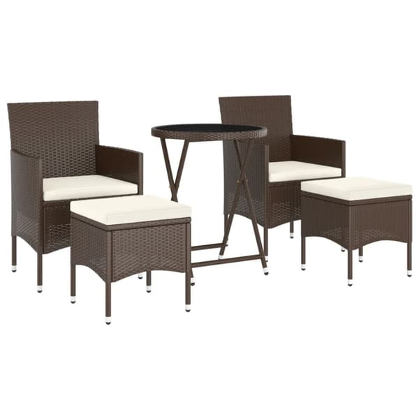 vidaXL Hagebistrosett 5 deler polyrotting og herdet glass brun