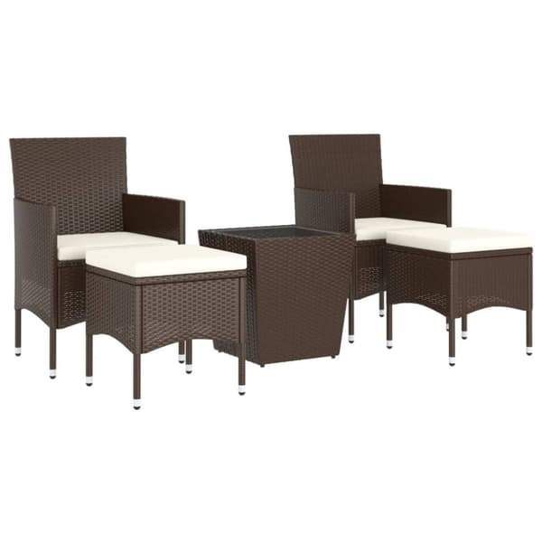 vidaXL Hagebistrosett 5 deler polyrotting og herdet glass brun