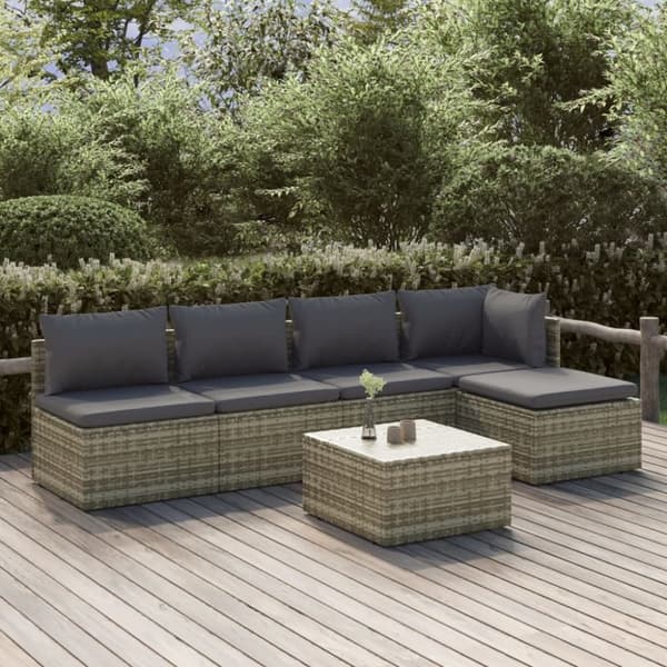 vidaXL loungesæt til haven 6 dele med hynder polyrattan grå