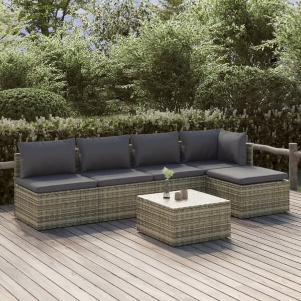 vidaXL loungesæt til haven 6 dele med hynder polyrattan grå