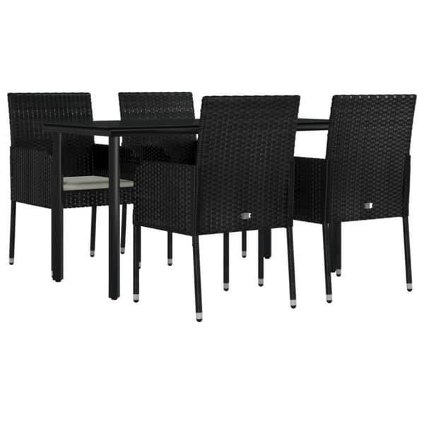 vidaXL spisebordssæt til haven 5 dele med hynder polyrattan sort
