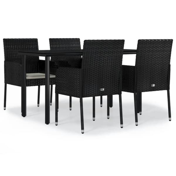 vidaXL spisebordssæt til haven 5 dele med hynder polyrattan sort