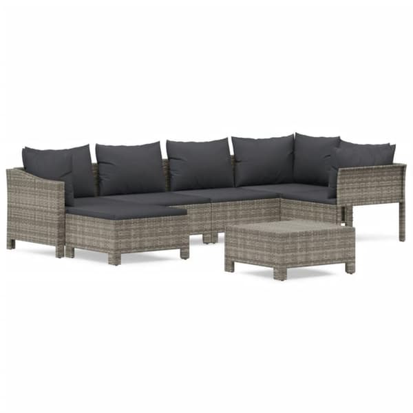 vidaXL loungesæt til haven 7 dele med hynder polyrattan grå