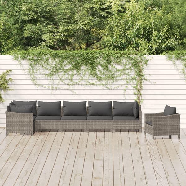 vidaXL loungesæt til haven 7 dele med hynder polyrattan grå