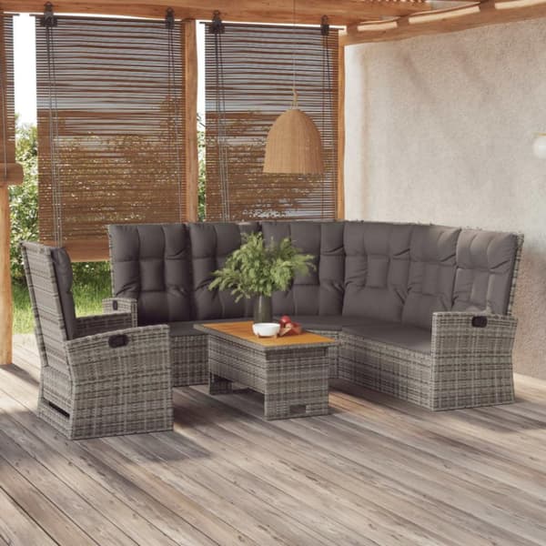 vidaXL loungesæt til haven 3 dele med hynder polyrattan grå