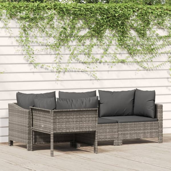 vidaXL loungesæt til haven 4 dele med hynder polyrattan grå