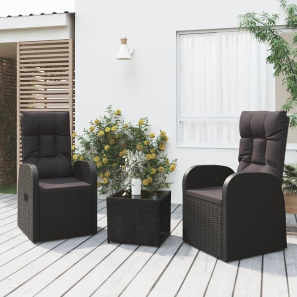 vidaXL loungesæt til haven 3 dele polyrattan og stål sort