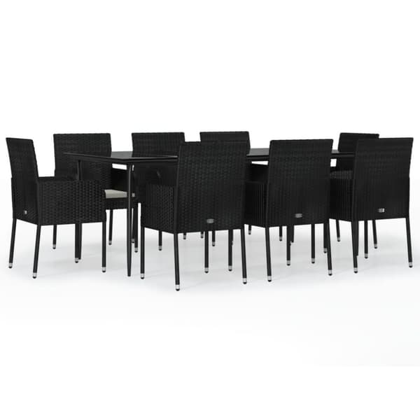 vidaXL spisebordssæt til haven 9 dele med hynder polyrattan sort