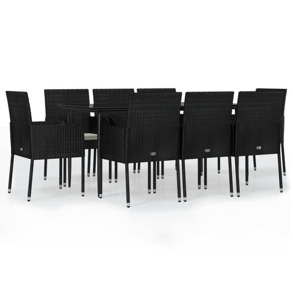 vidaXL spisebordssæt til haven 9 dele med hynder polyrattan sort