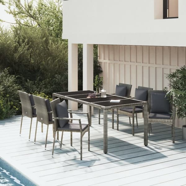vidaXL spisebordssæt til haven 7 dele med hynder polyrattan grå