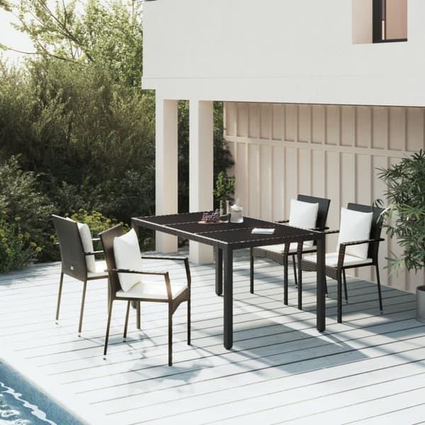 vidaXL spisebordssæt til haven 5 dele med hynder polyrattan sort