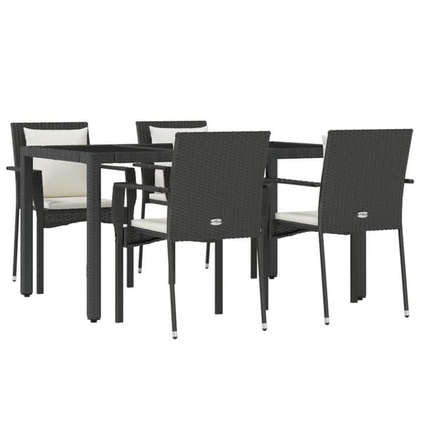 vidaXL spisebordssæt til haven 5 dele med hynder polyrattan sort