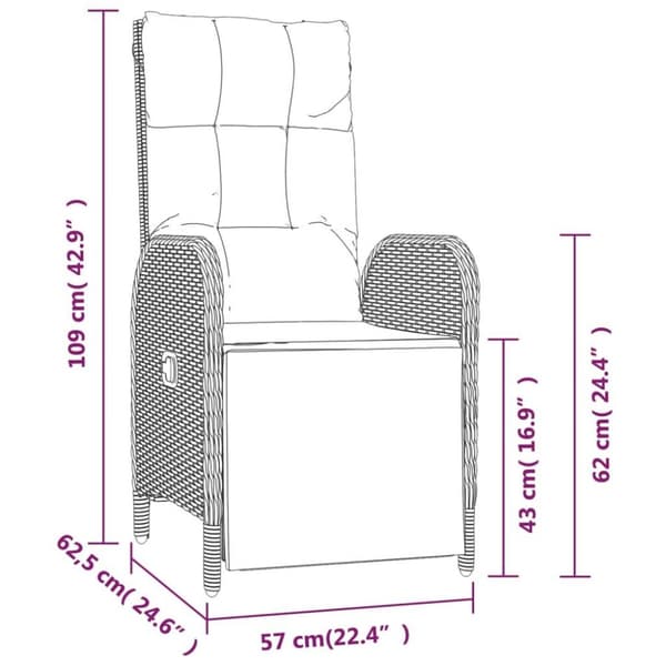 vidaXL havestole med lænefunktion 2 stk. med bord polyrattan sort