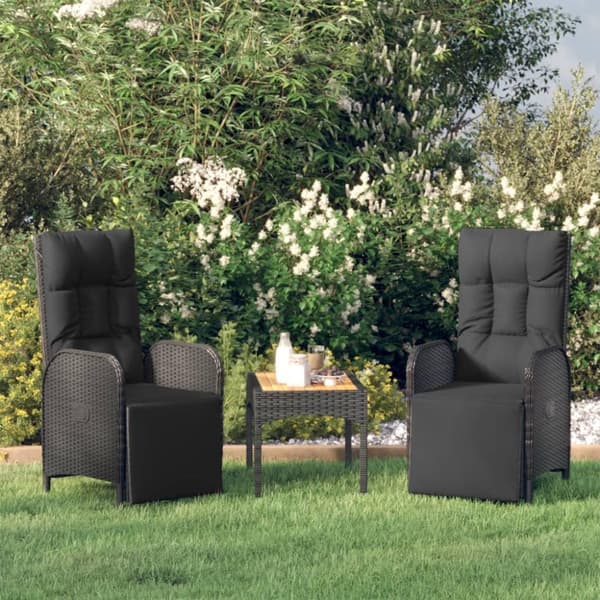 vidaXL havestole med lænefunktion 2 stk. med bord polyrattan sort