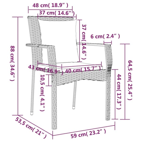 vidaXL havestole med hynder 2 stk. polyrattan sort
