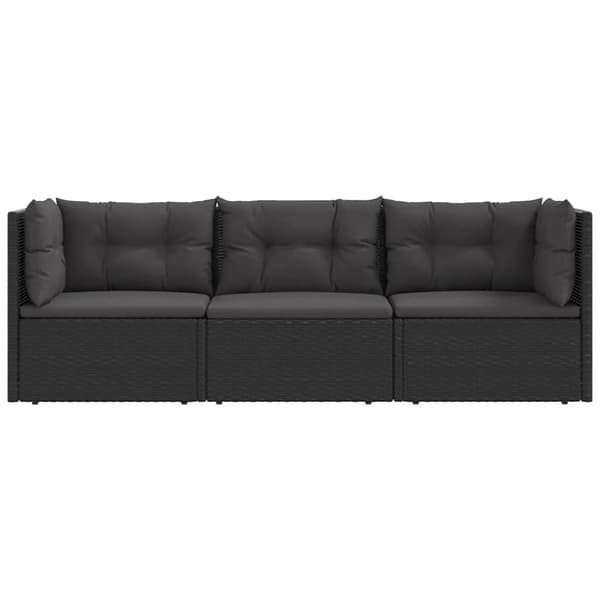 vidaXL Loungegrupp för trädgården med dynor 3 delar svart konstrotting
