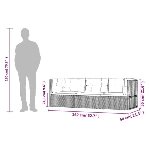 vidaXL Loungegrupp för trädgården med dynor 3 delar svart konstrotting