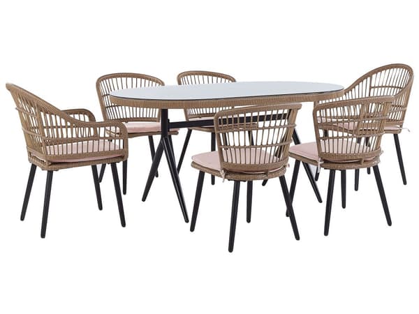 Utemöbelgrupp Rosa Konstrotting Glas 6-sits Matgrupp Trädgård Uteplats Boho