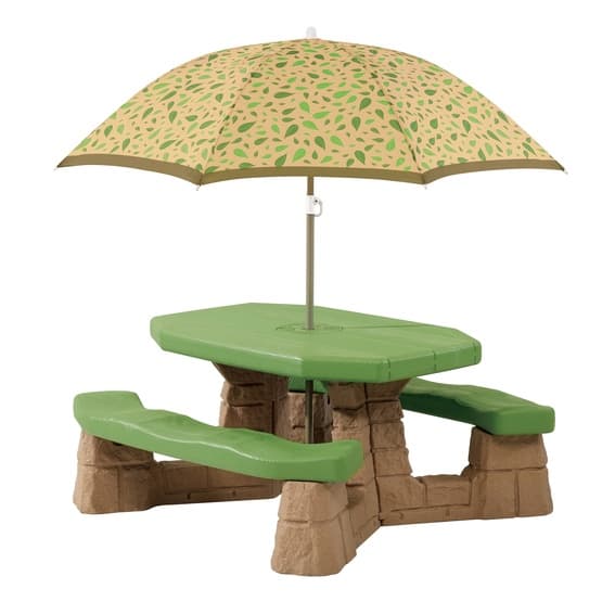 Picknickbord Med Bänk Och Parasoll - Grön/Brun