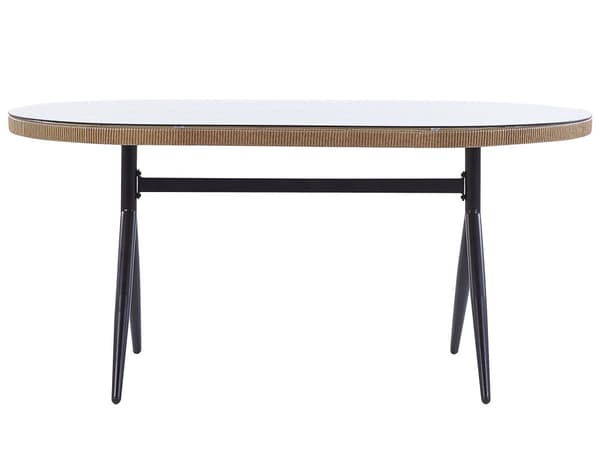 Hagemøbelsett Rosa kunstrotting 6 seters sitteputer Glassbordplate Moderne Stil