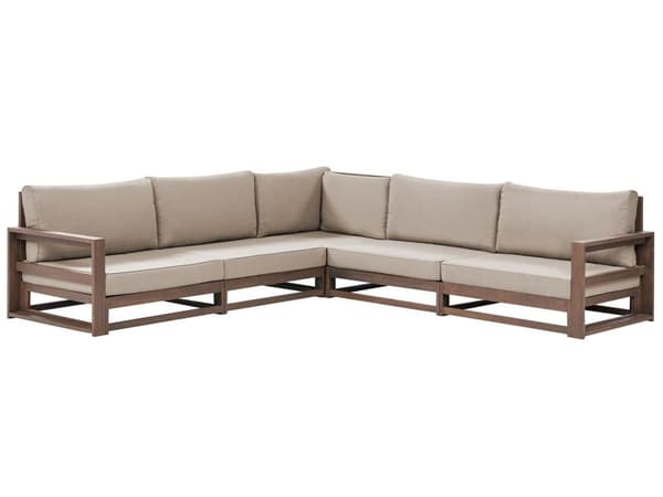 Trädgårdshörnsoffa Taupe Akaciaträ Utomhus 5-sits med Soffbord Kuddar Modern Design