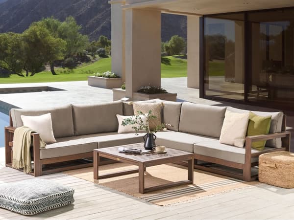 Trädgårdshörnsoffa Taupe Akaciaträ Utomhus 5-sits med Soffbord Kuddar Modern Design