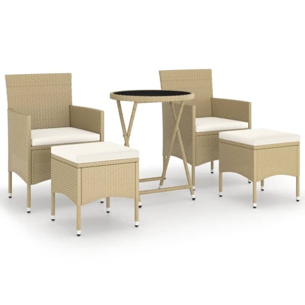 vidaXL Hagebistrosett 5 deler polyrotting og herdet glass beige