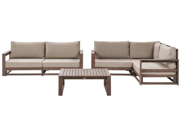 Loungesett Mørkt tre Taupe Akasietre 4-seter 2 sofaer med puter Sofabord Moderne design Utendørs Hagemøbler