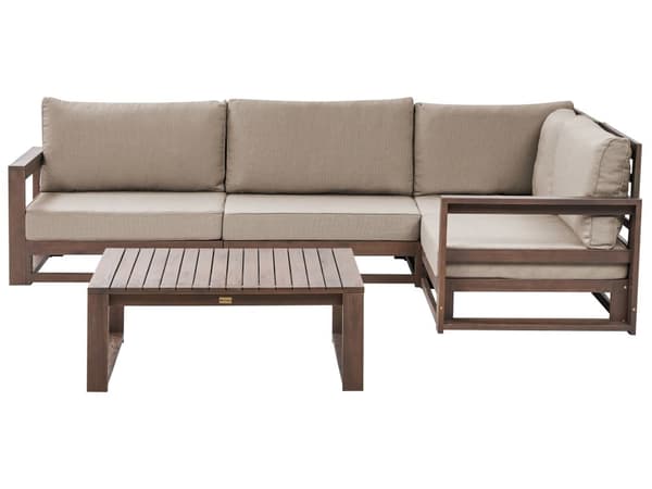 Loungesett Mørkt tre Taupe Akasietre 4-seter Venstrevendt hjørnesofa med puter Sofabord Moderne design Utendørs Hagemøbler