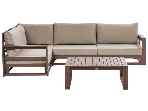 Loungesett Mørkt tre Taupe Akasietre 4-seter Høyrevendt hjørnesofa med puter Sofabord Moderne design Utendørs Hagemøbler