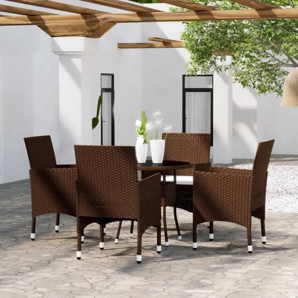 vidaXL bistrosæt til haven 5 dele polyrattan og hærdet glas brun