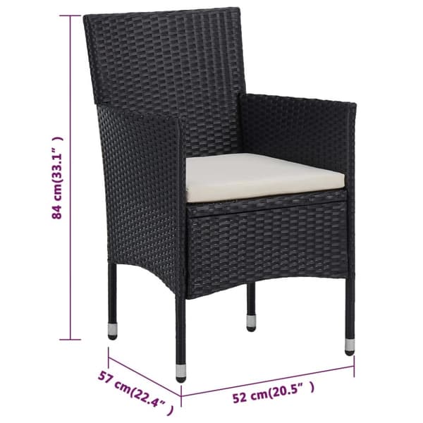 vidaXL spisebordssæt til haven 3 dele med hynder polyrattan brun