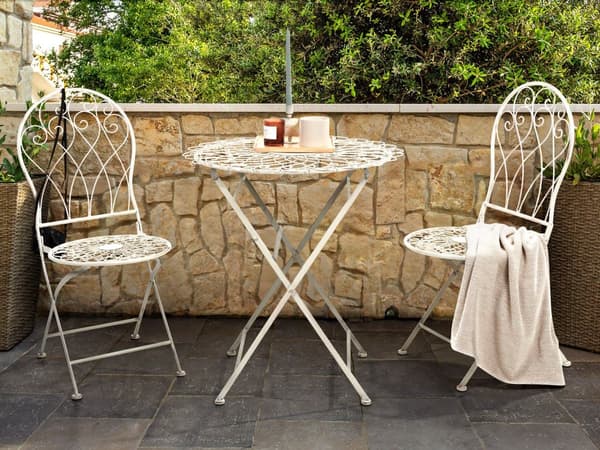Have Bistro Sæt Hvid Metal Distressed Effect 3 Stykke Bord og Stole