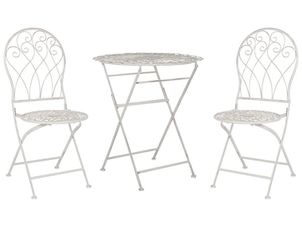 Have Bistro Sæt Hvid Metal Distressed Effect 3 Stykke Bord og Stole