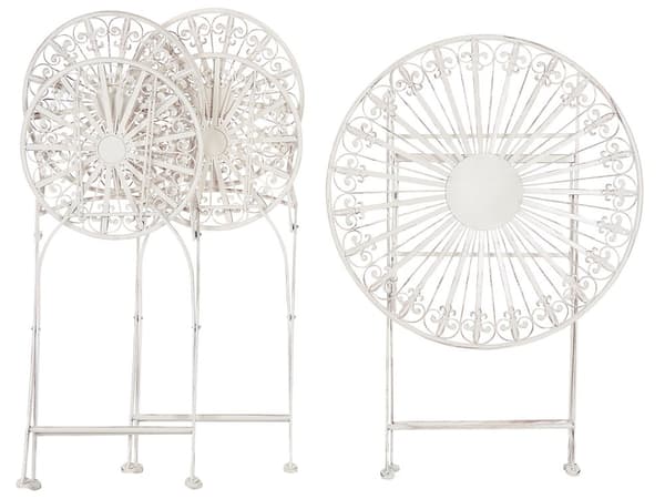 Have Bistro Sæt Hvidt Metal Sammenfoldelig 2 Stole Bord Udendørs Nødeffekt UV Rustmodstand Fransk Retro Stil