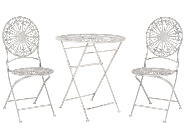 Have Bistro Sæt Hvidt Metal Sammenfoldelig 2 Stole Bord Udendørs Nødeffekt UV Rustmodstand Fransk Retro Stil