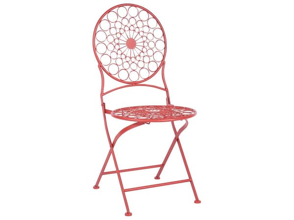 Have Bistro Sæt Rød Metal Sammenfoldelig 2 Stole Bord Udendørs UV Rustmodstand Fransk Retro Stil