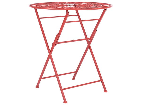 Have Bistro Sæt Rød Metal Sammenfoldelig 2 Stole Bord Udendørs UV Rustmodstand Fransk Retro Stil