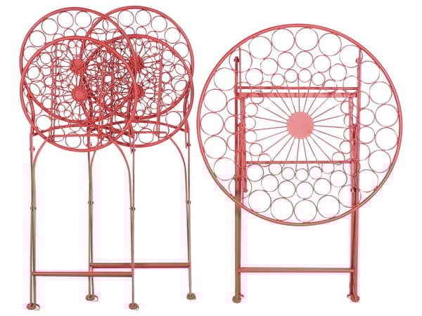 Have Bistro Sæt Rød Metal Sammenfoldelig 2 Stole Bord Udendørs UV Rustmodstand Fransk Retro Stil