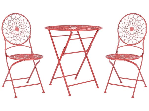 Hagesett Bistrosett Rød Metal Sammenleggbar 2 Stoler Bord Utendørs UV Rustmotstand Fransk Retro Stil