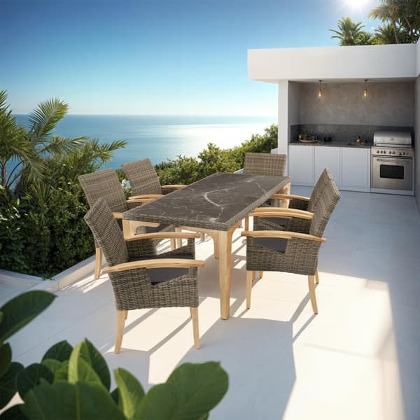 Polyrattan havebord Foggia med 6 stole Rosarno - natur