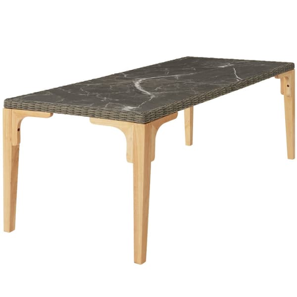 Polyrattan havebord Foggia med 6 stole Rosarno - natur