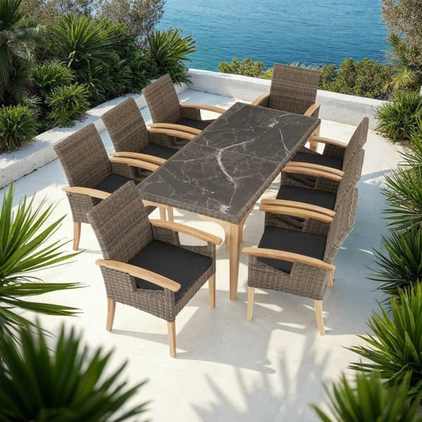 Polyrattan havebord Foggia med 8 stole Rosarno - natur