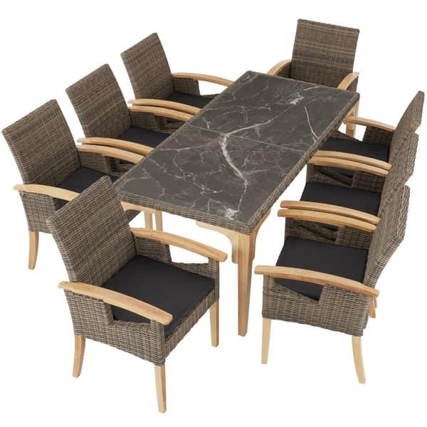 Polyrattan havebord Foggia med 8 stole Rosarno - natur