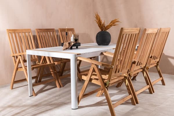 Togo hagesett bord 200x100cm, 6 stoler Kenya, hvit,natur.