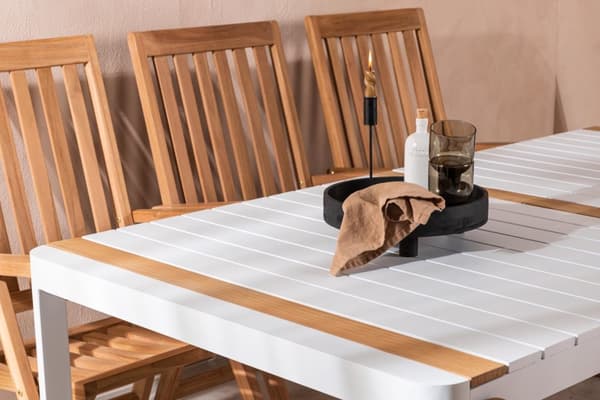 Togo hagesett bord 200x100cm, 6 stoler Kenya, hvit,natur.