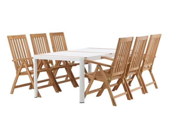 Togo hagesett bord 200x100cm, 6 stoler Kenya, hvit,natur.