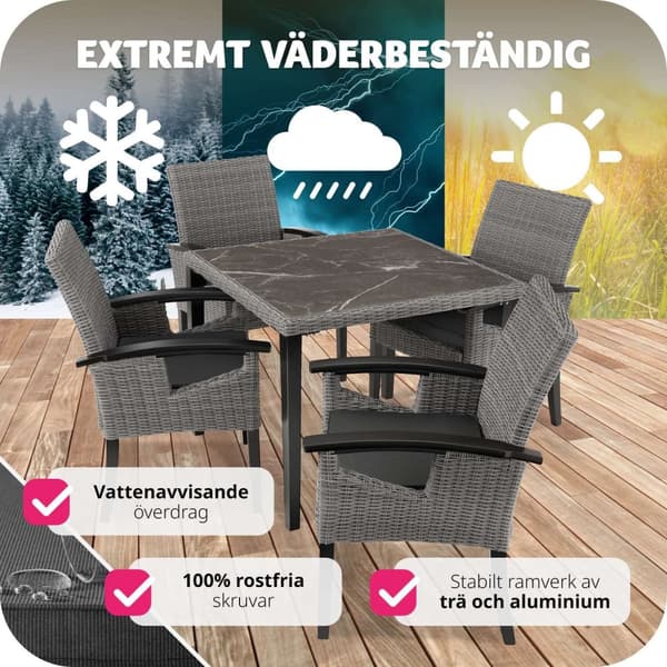 Rottingbord Tarent med 4 stolar Rosarno - grå