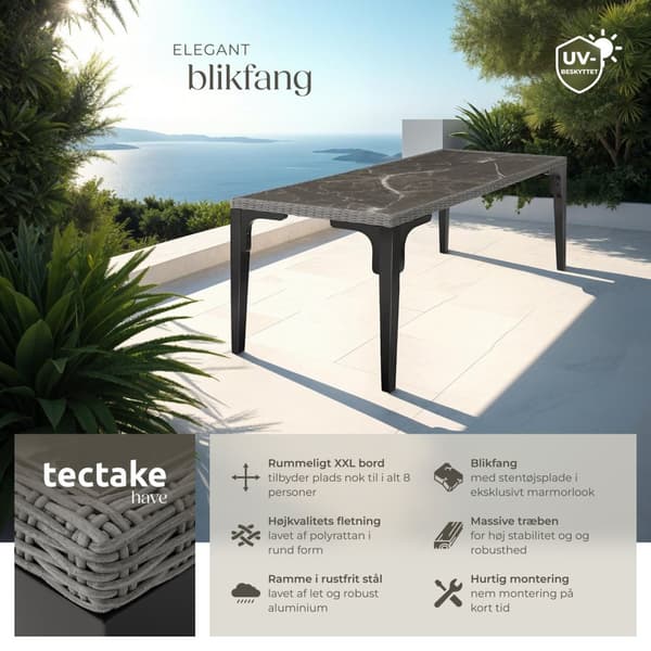 Polyrattan havebord Foggia 196x87x76cm - grå